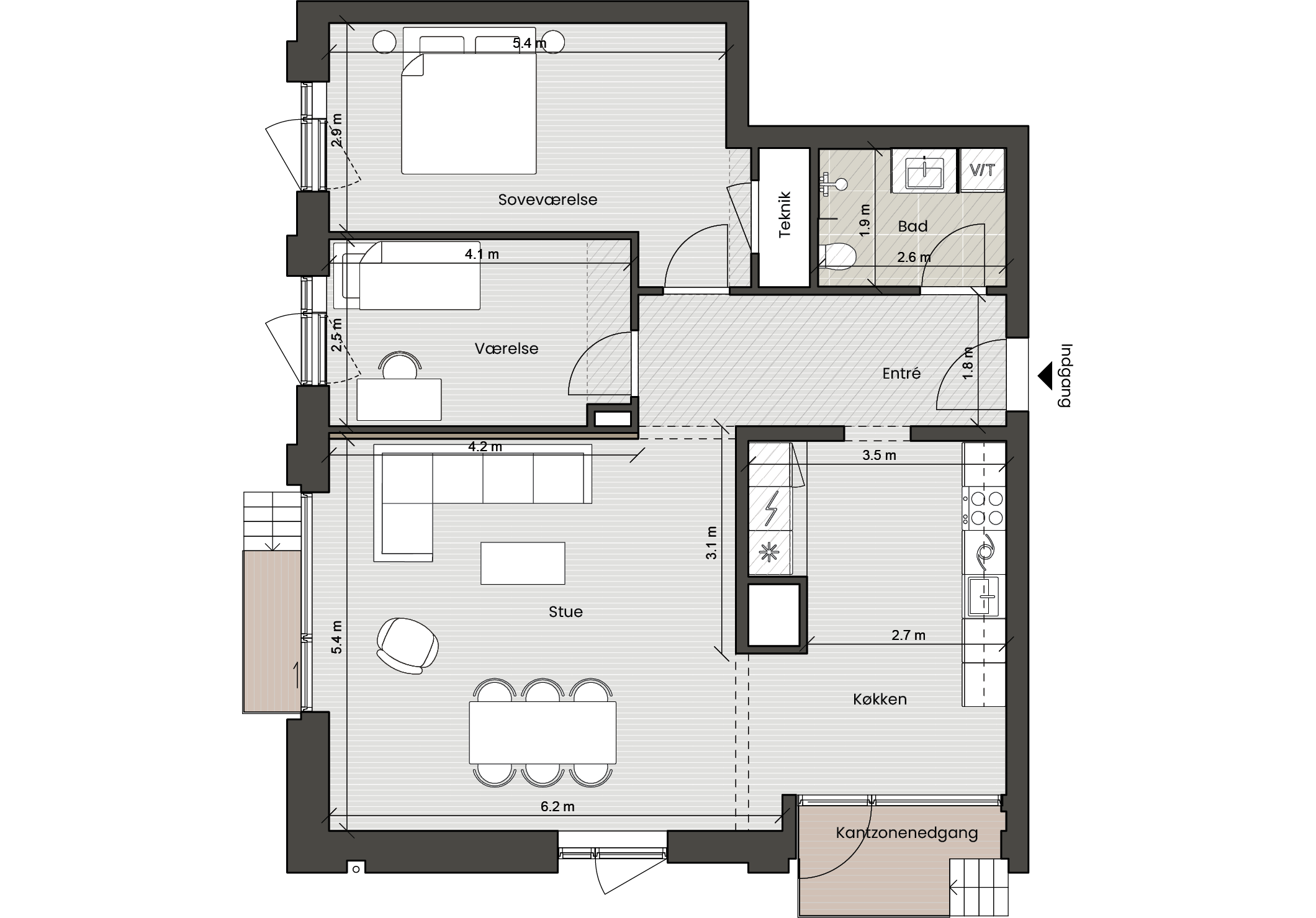 Plantegning for: Bolig 003 Helsinkigade 7, st. 1
