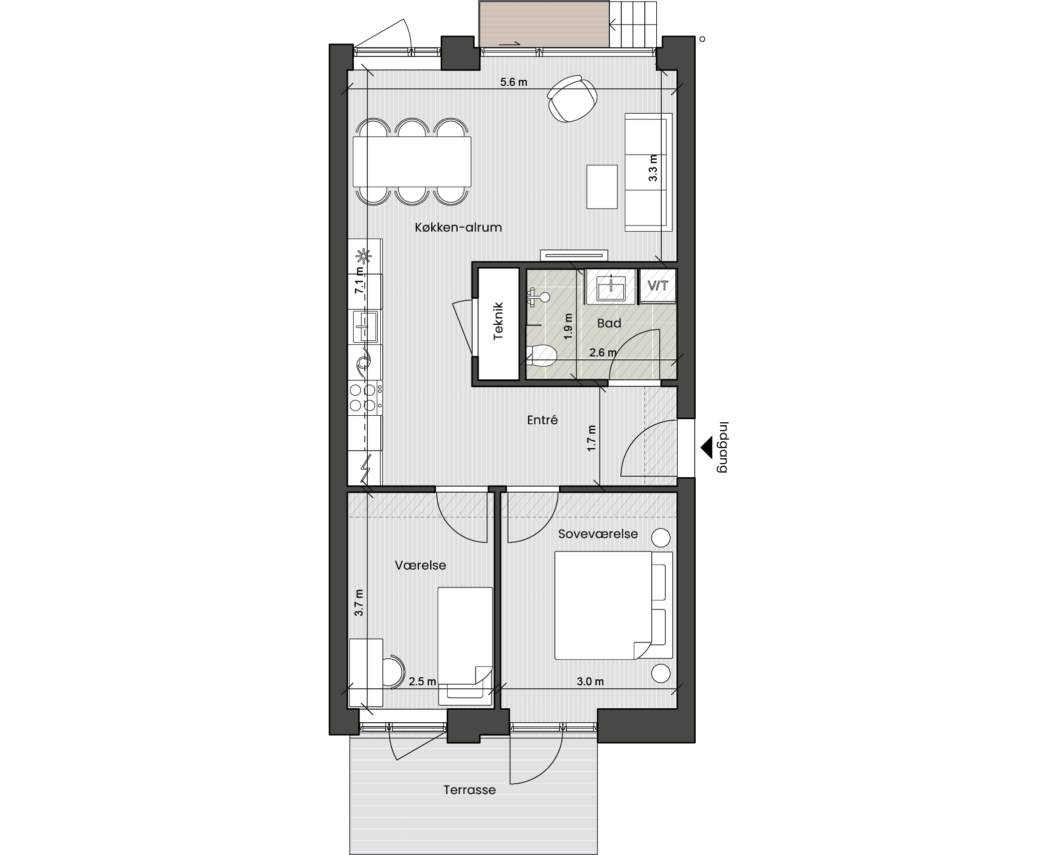 Plantegning for: Bolig 010 Fortkaj 8, st. th.